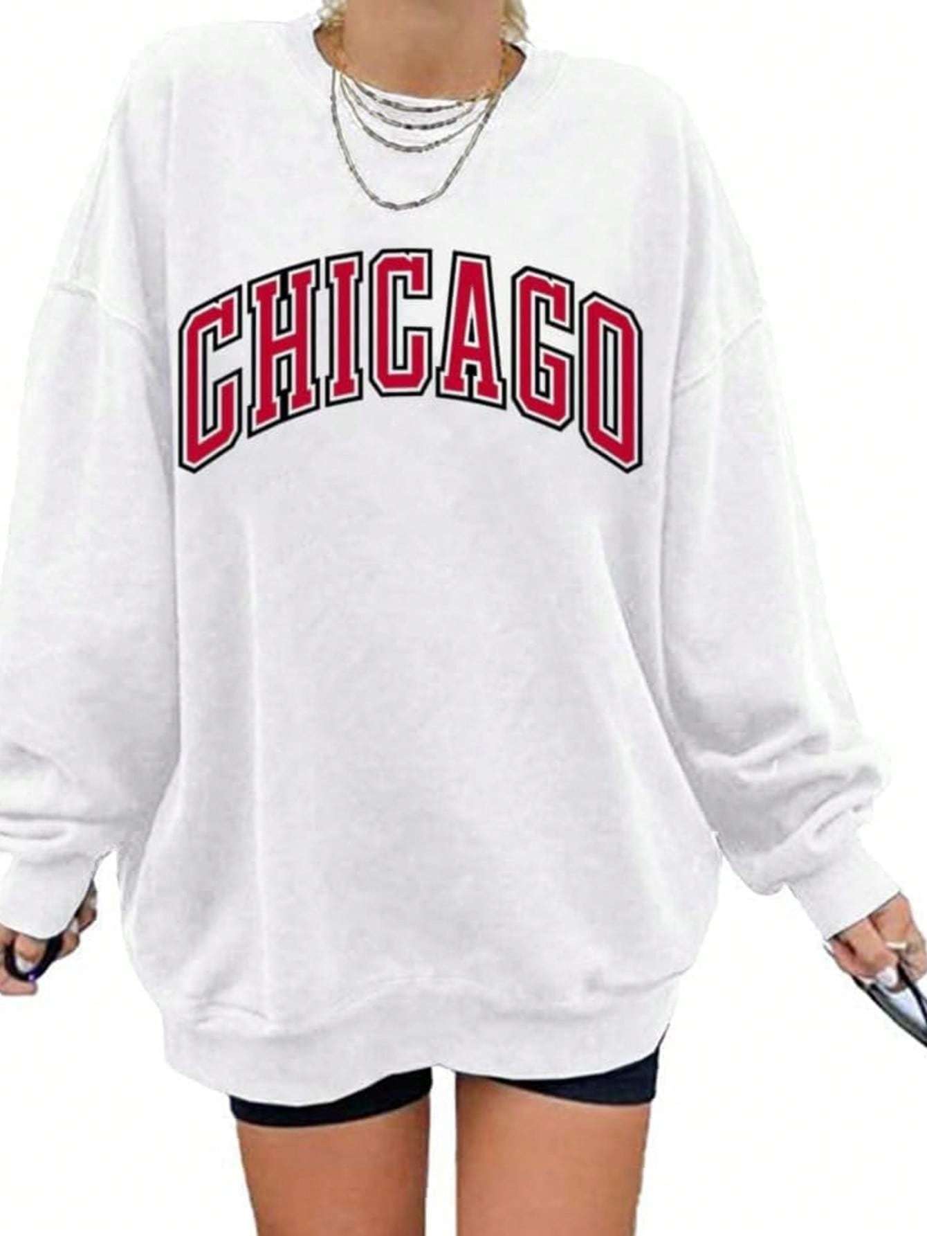Chicago Oversized Sweatshirt | Casual Crewneck Pullover by Langwyqu