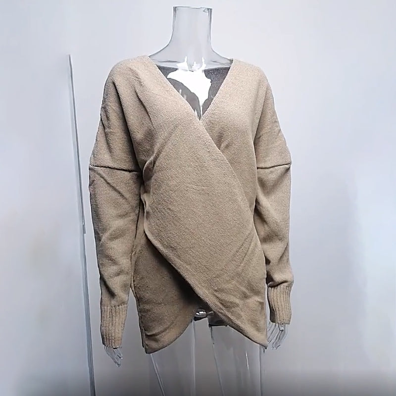 Criss Cross V-Neck Cozy Fall Sweater