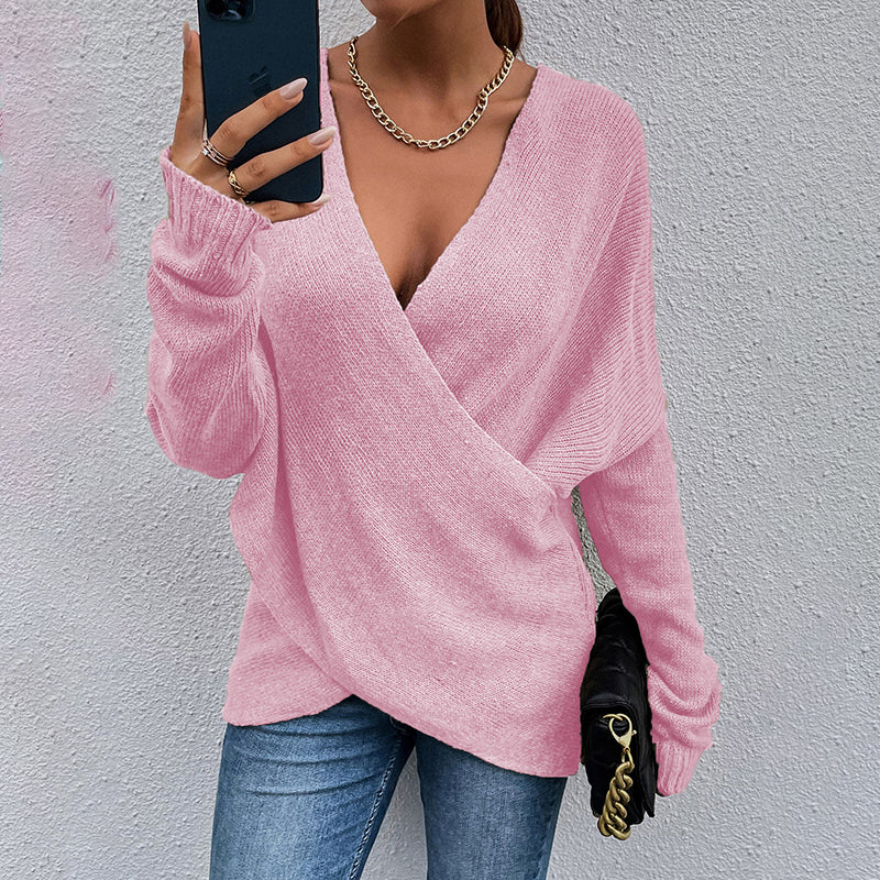 Criss Cross V-Neck Cozy Fall Sweater