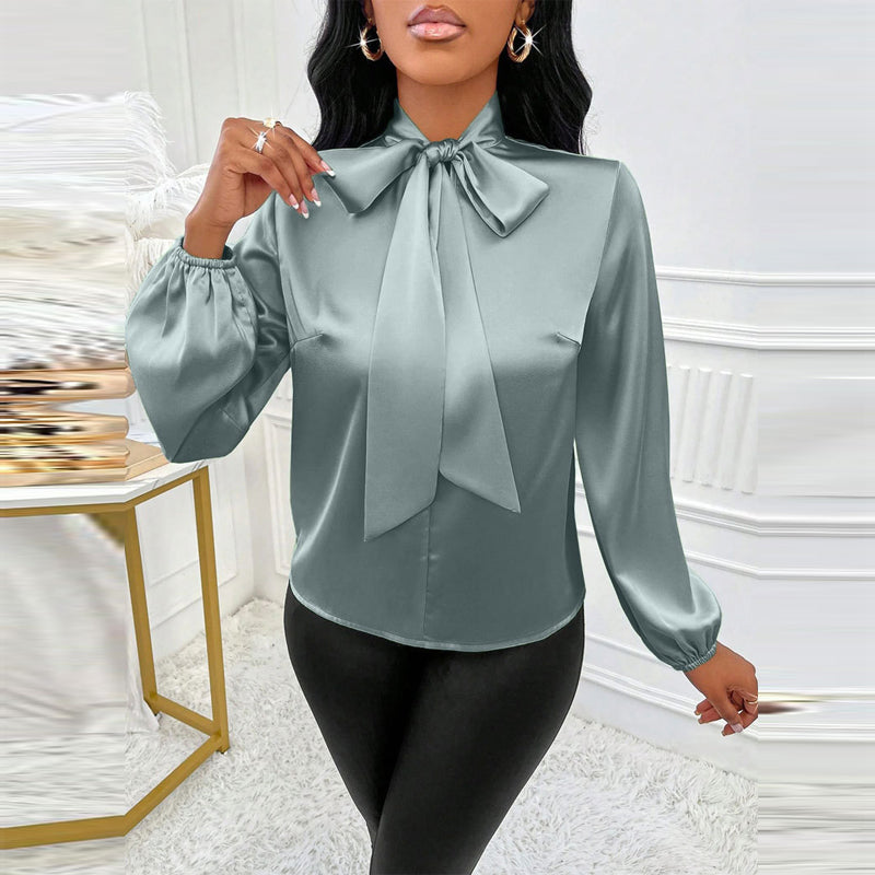 Satin Elegance Tie Neck Blouse