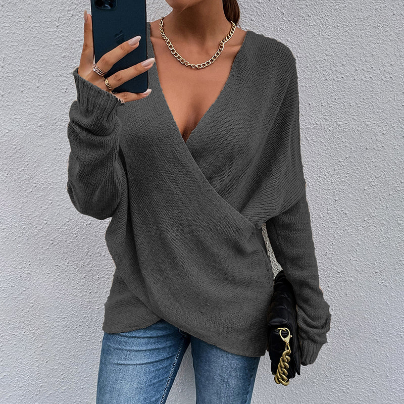 Criss Cross V-Neck Cozy Fall Sweater