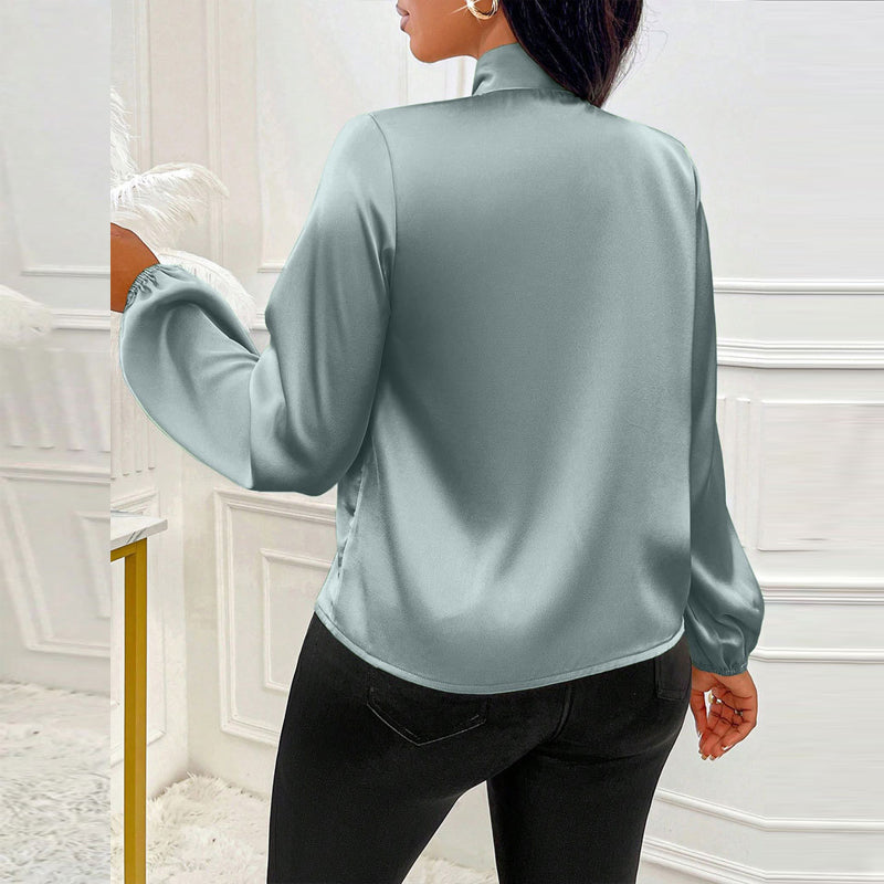 Satin Elegance Tie Neck Blouse