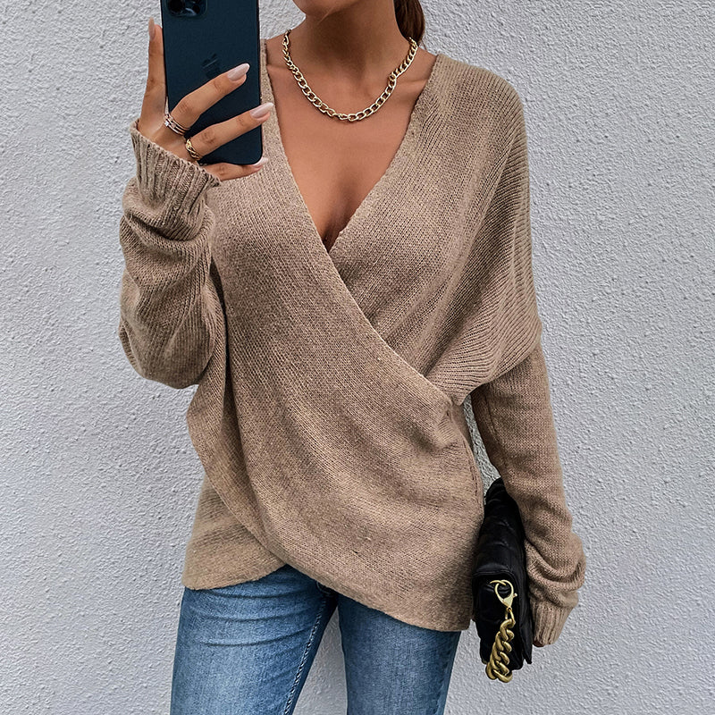 Criss Cross V-Neck Cozy Fall Sweater