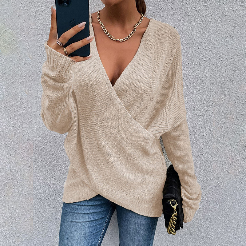 Criss Cross V-Neck Cozy Fall Sweater