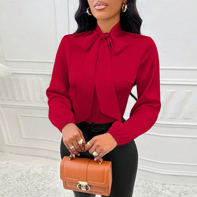 Satin Elegance Tie Neck Blouse