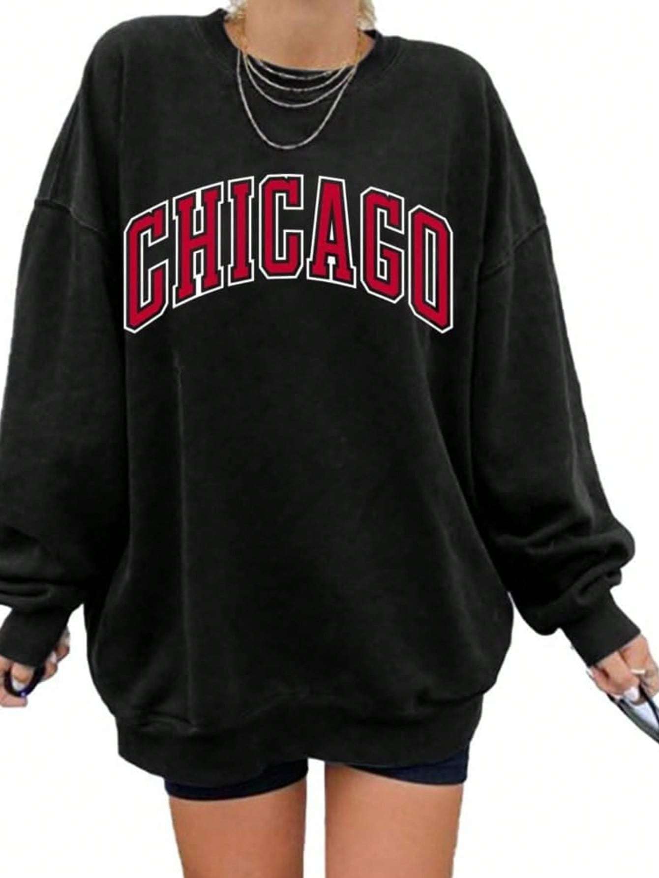 Chicago Oversized Sweatshirt | Casual Crewneck Pullover by Langwyqu