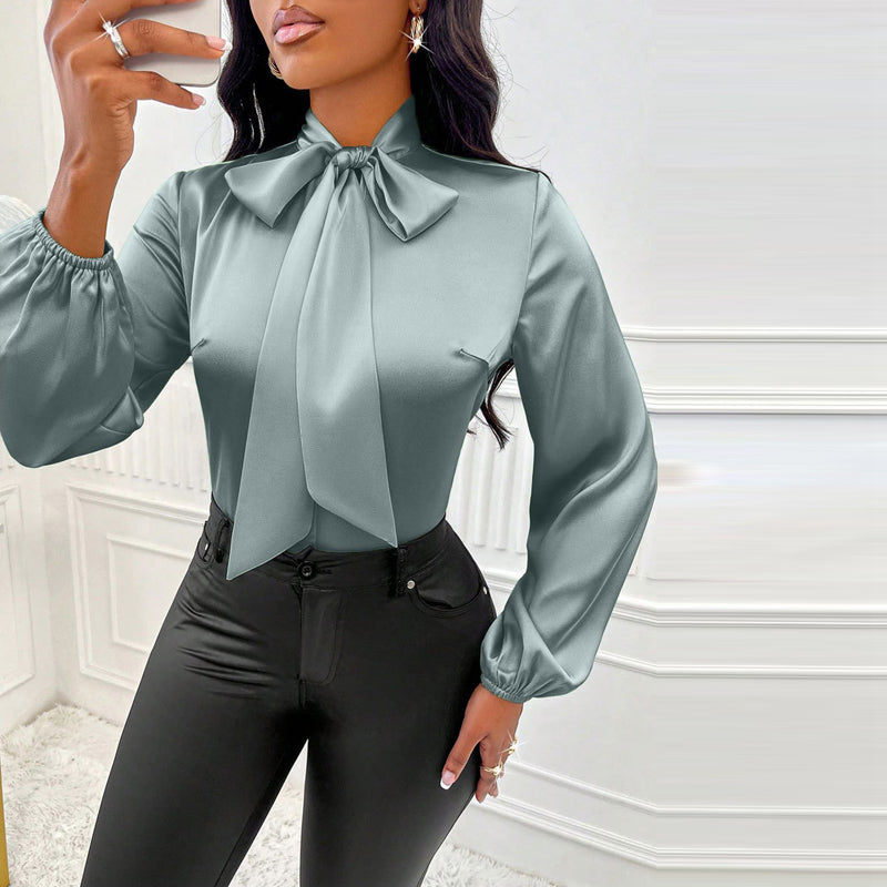 Satin Elegance Tie Neck Blouse