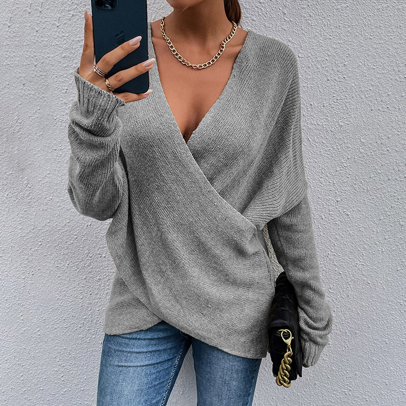 Criss Cross V-Neck Cozy Fall Sweater